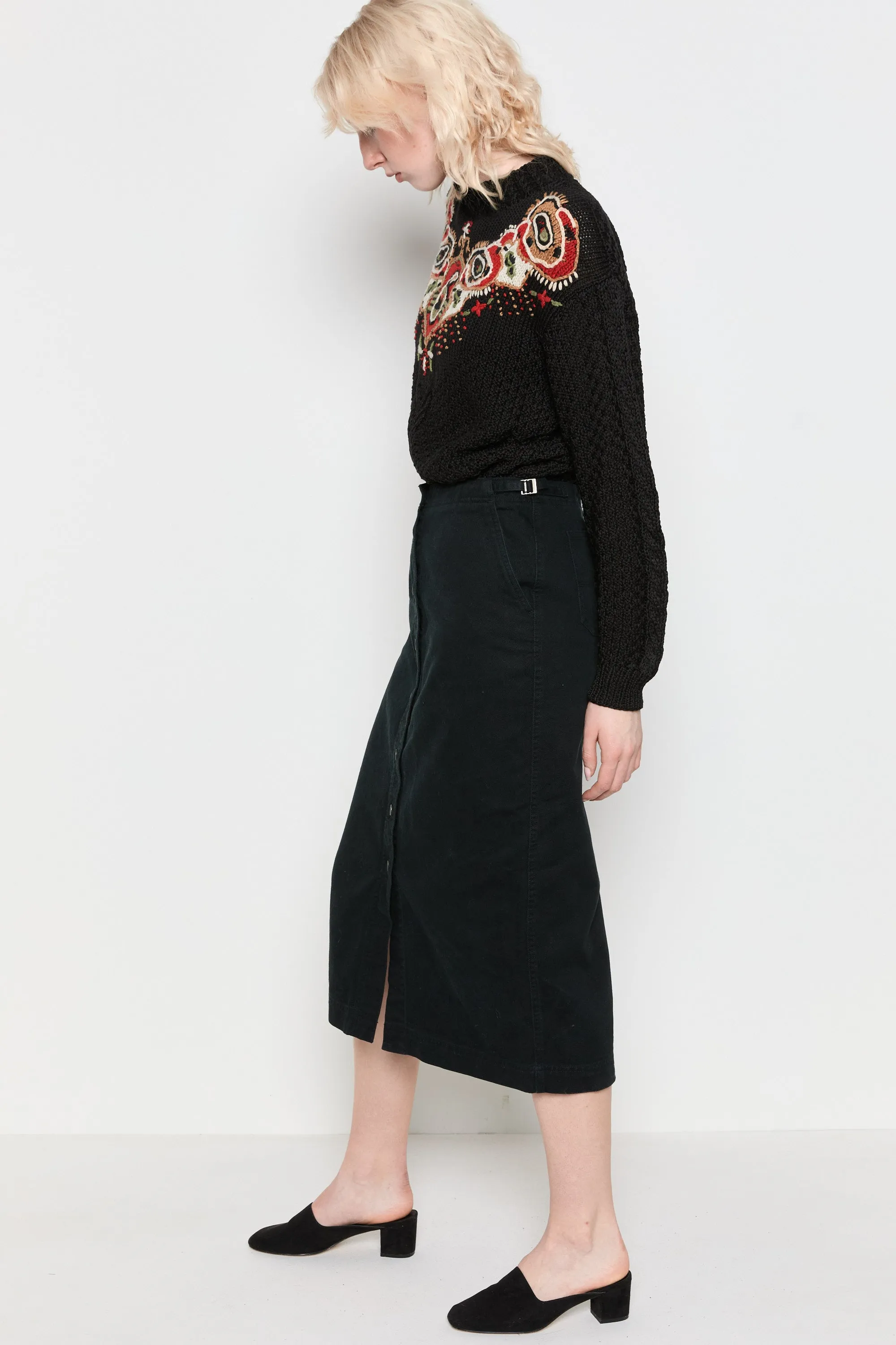 80s Black Paisley Embroidered Sweater L