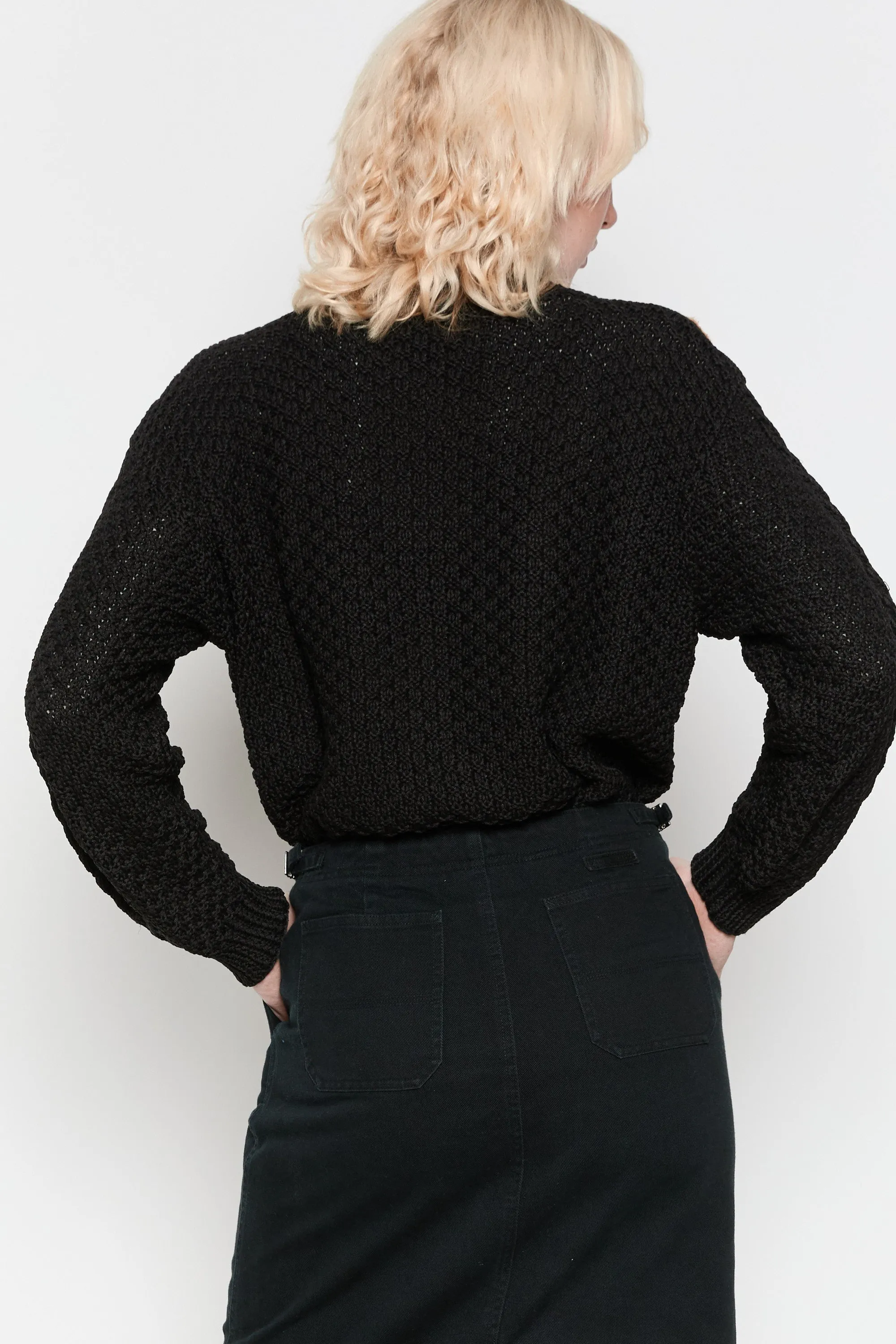 80s Black Paisley Embroidered Sweater L