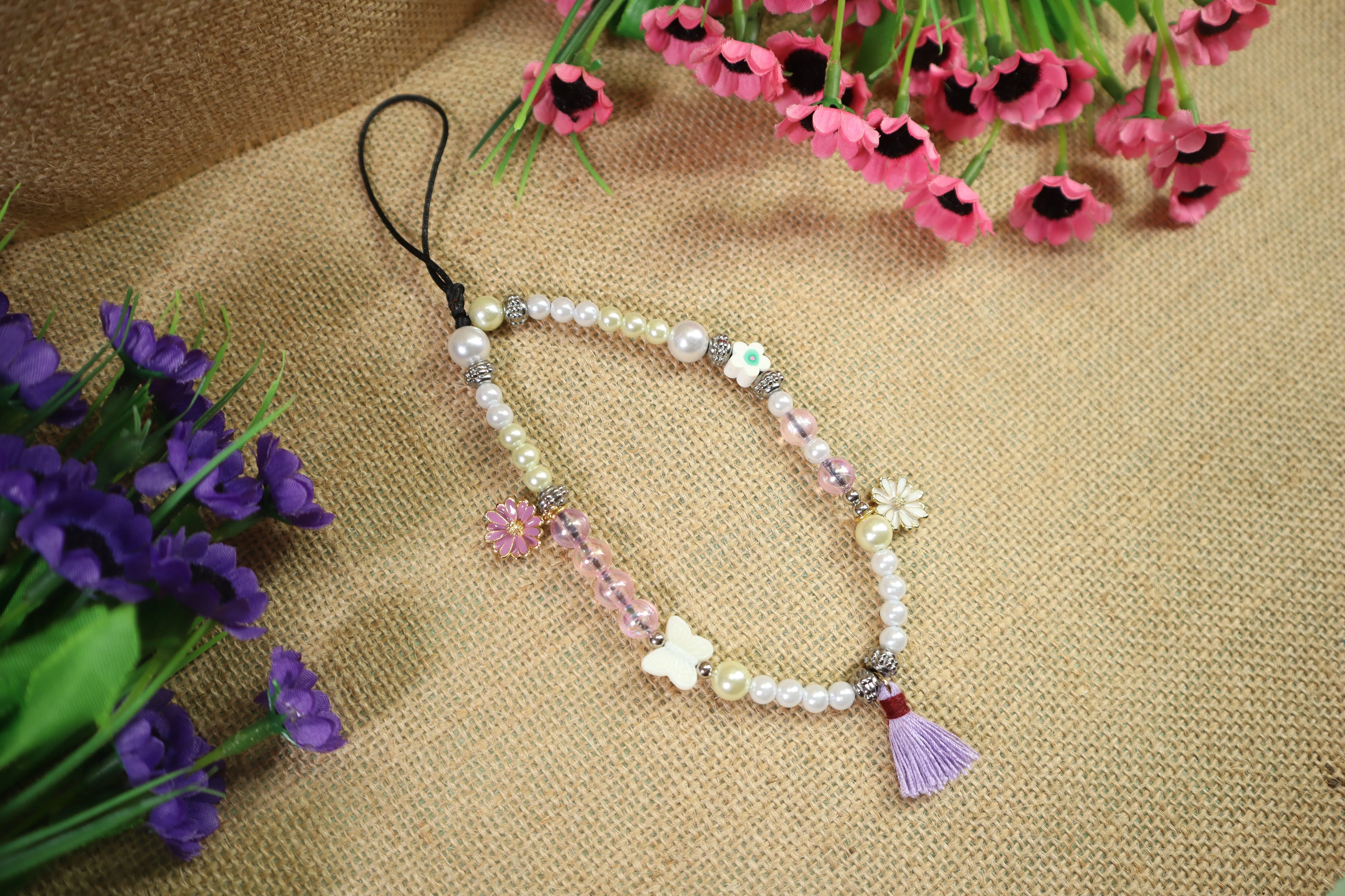 Acrylic Pearl and Purple Tassel Phone Charm