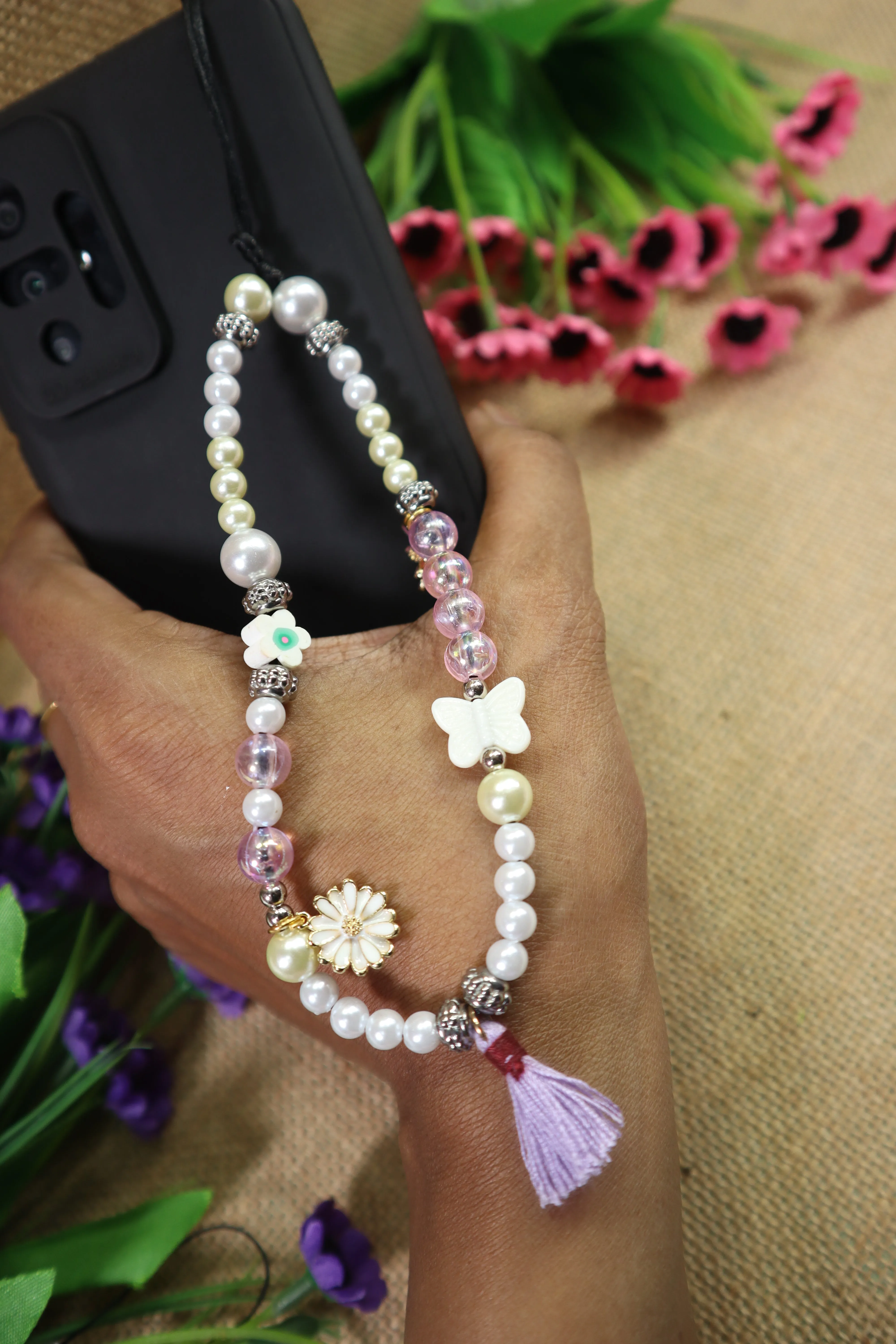 Acrylic Pearl and Purple Tassel Phone Charm