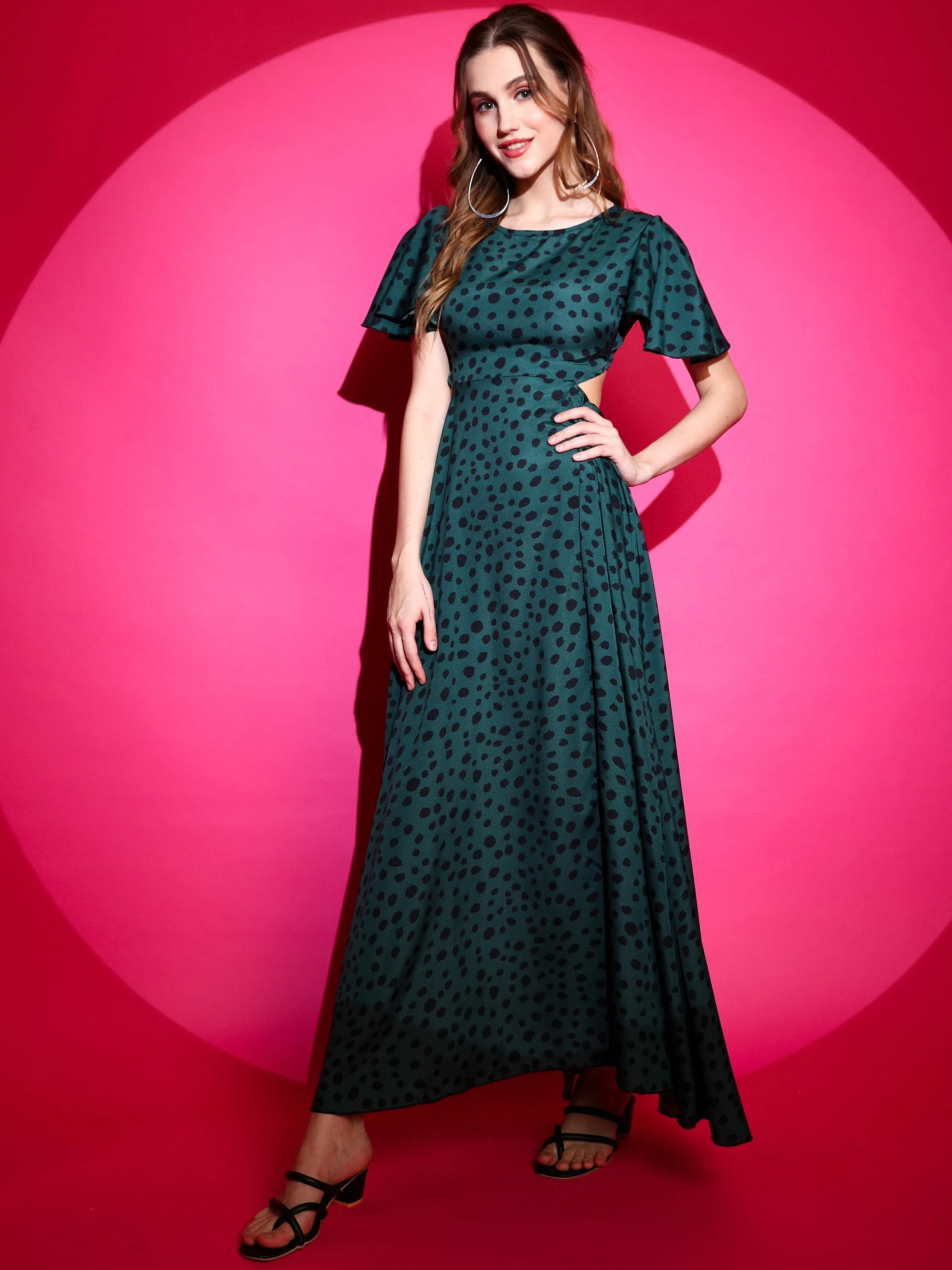 Animal printed Flare cute maxi Round Neck Dress