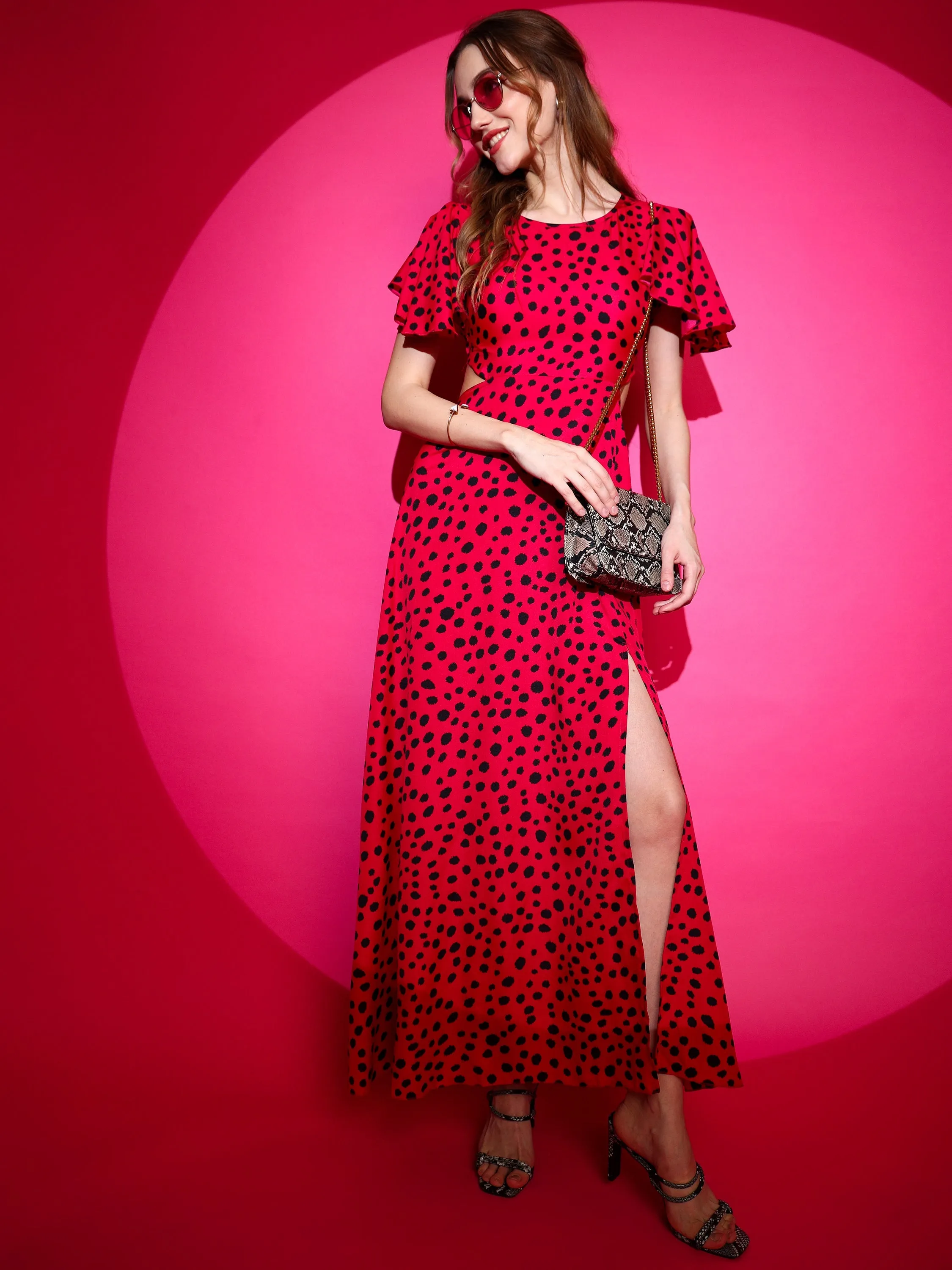 Animal printed Flare cute maxi Round Neck Dress