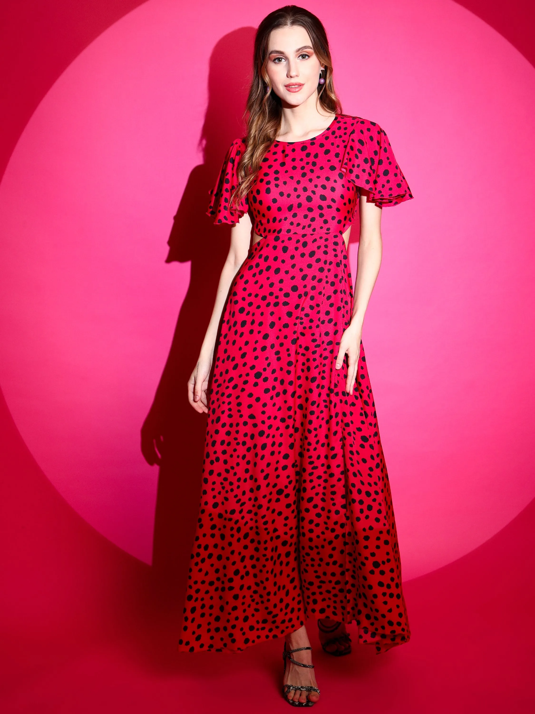 Animal printed Flare cute maxi Round Neck Dress