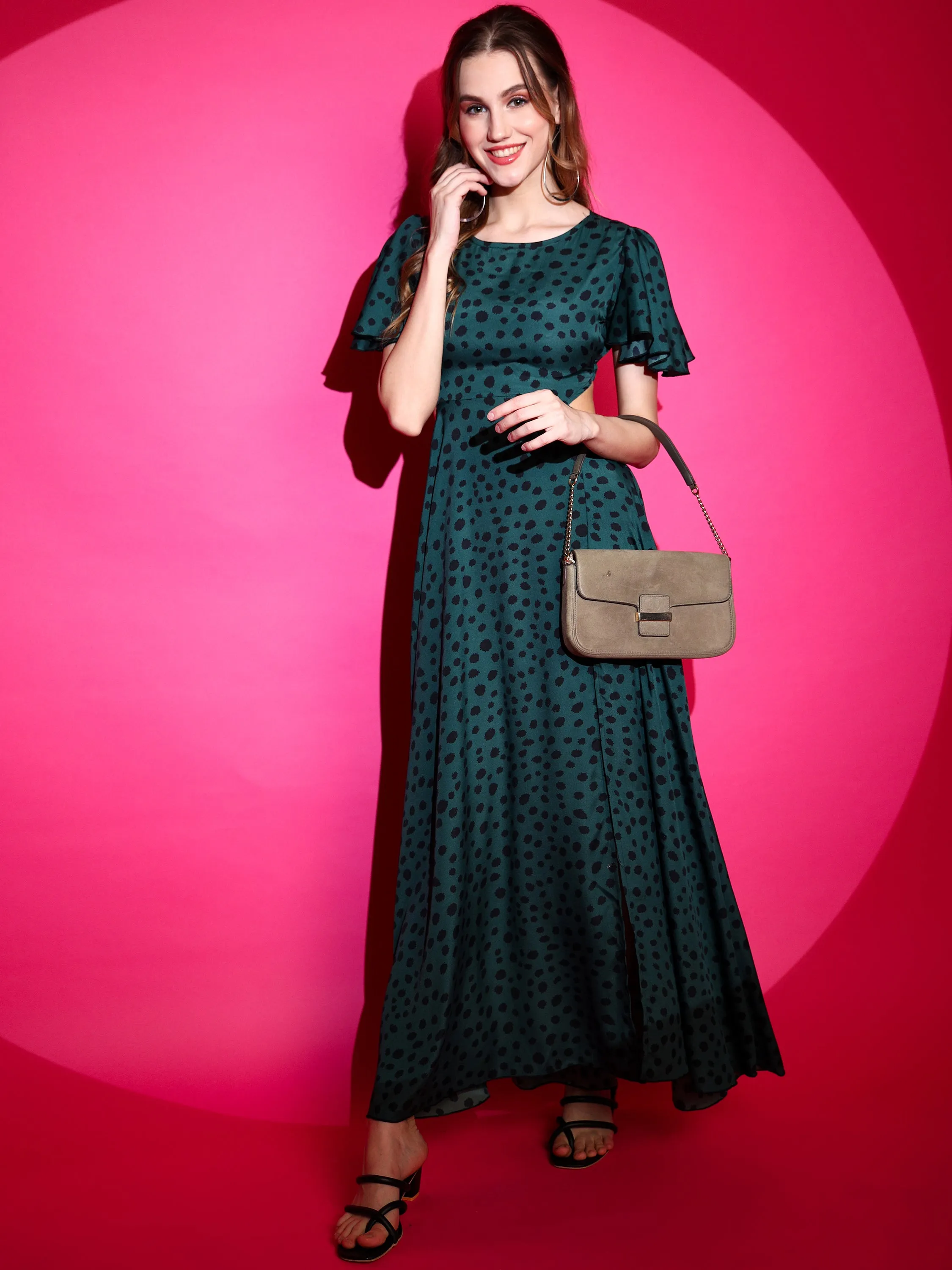 Animal printed Flare cute maxi Round Neck Dress