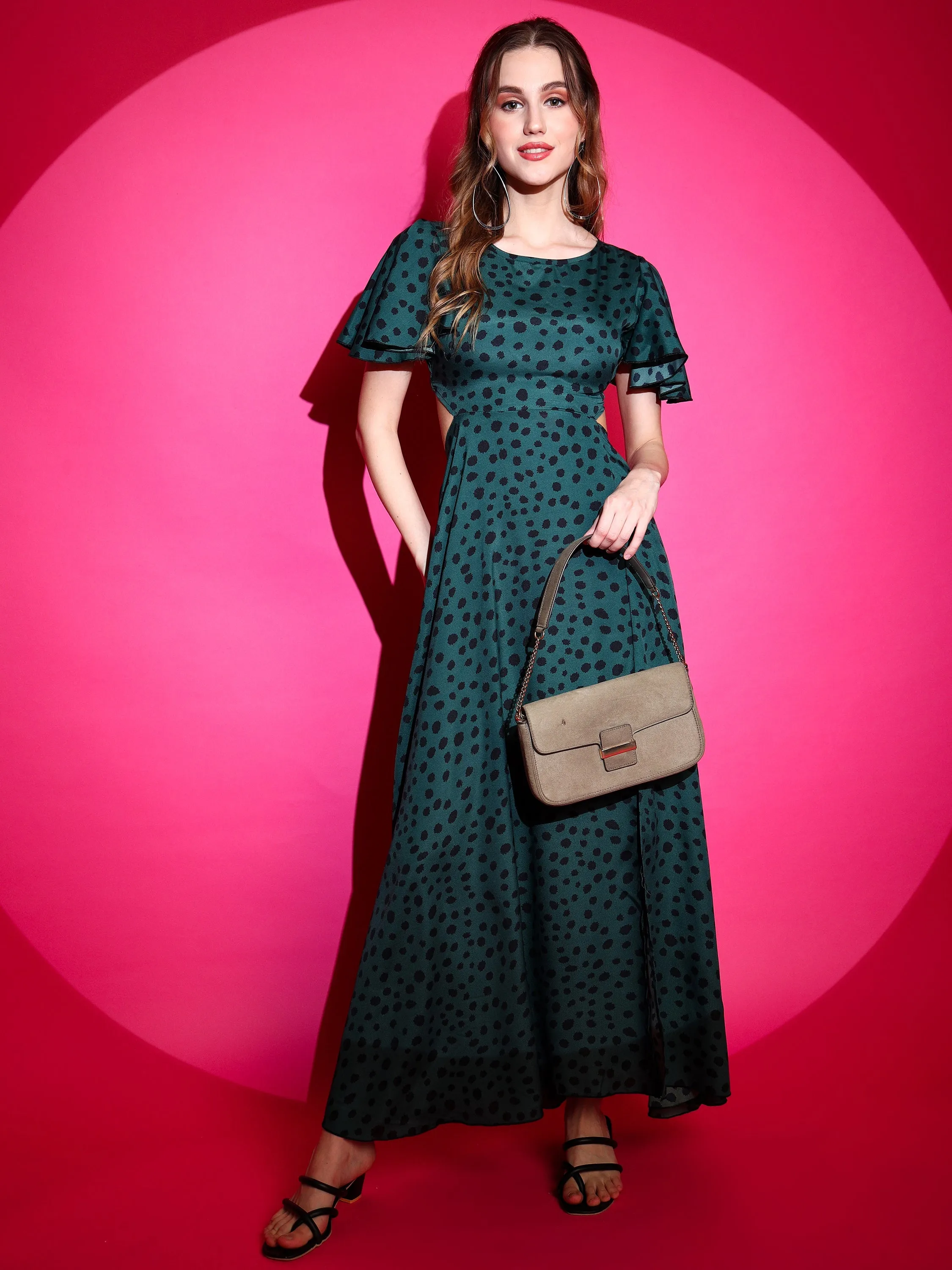Animal printed Flare cute maxi Round Neck Dress