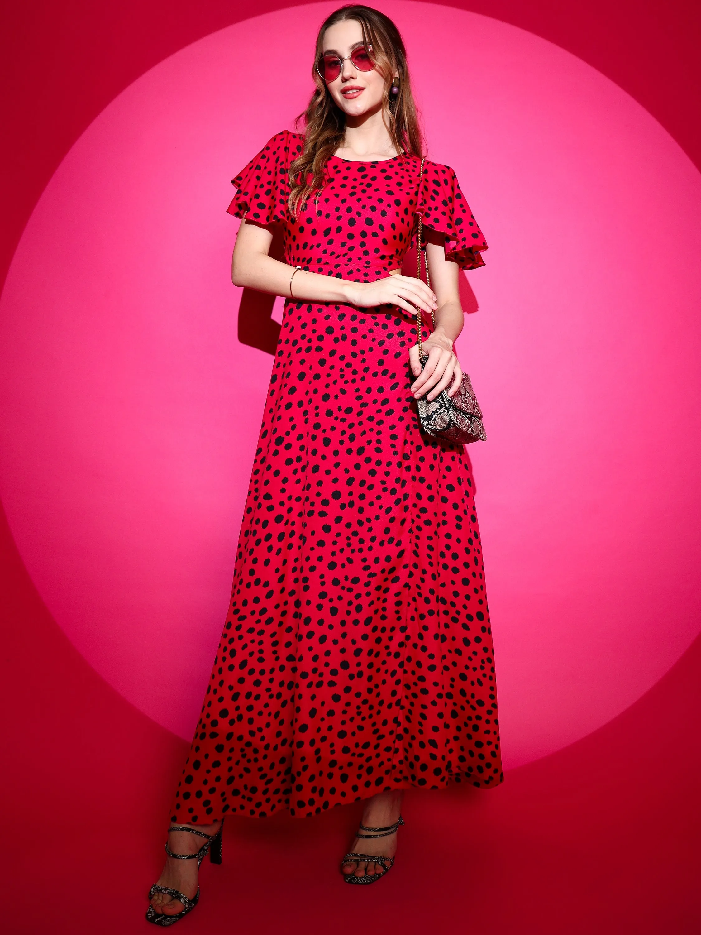 Animal printed Flare cute maxi Round Neck Dress