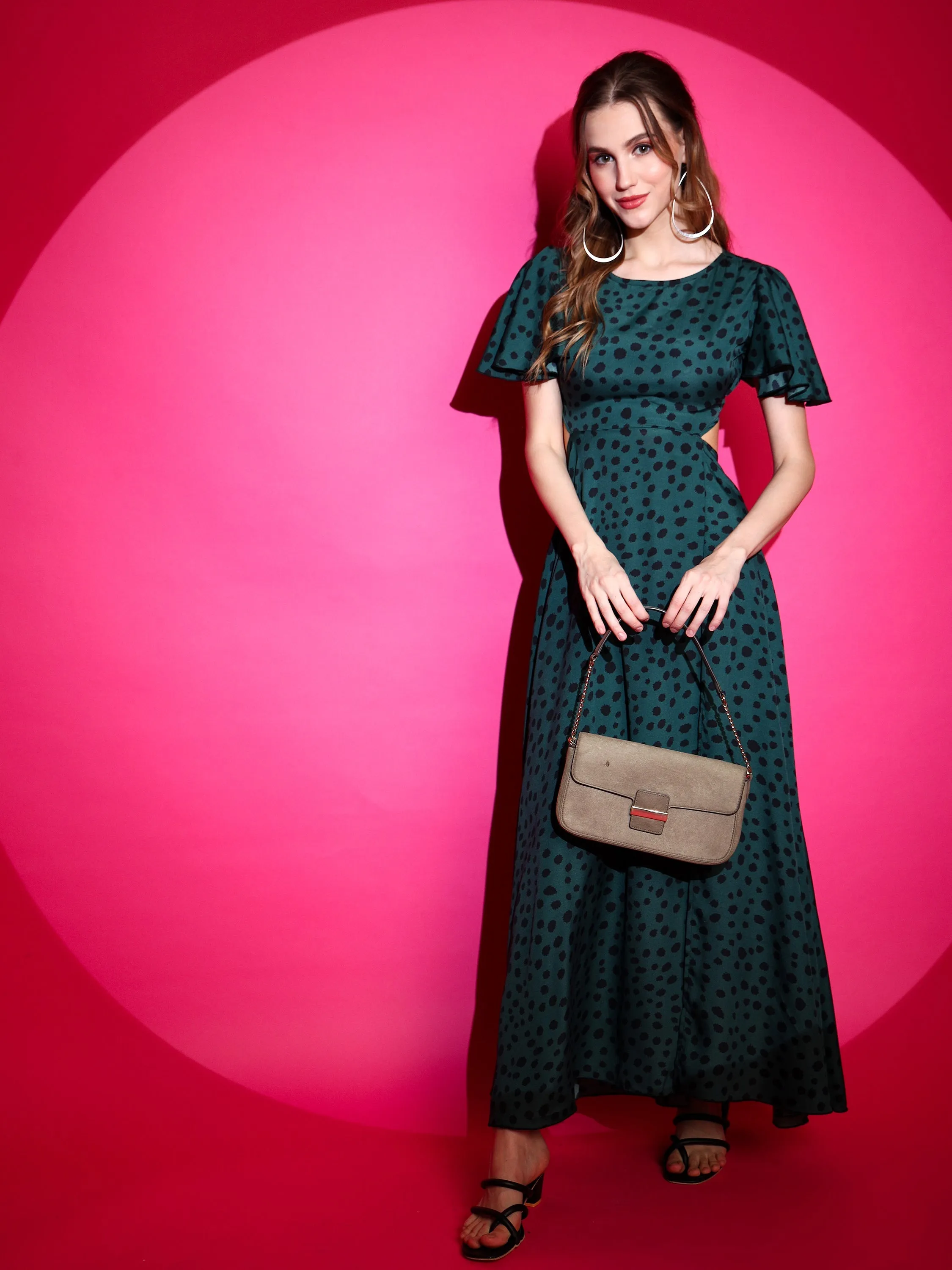Animal printed Flare cute maxi Round Neck Dress