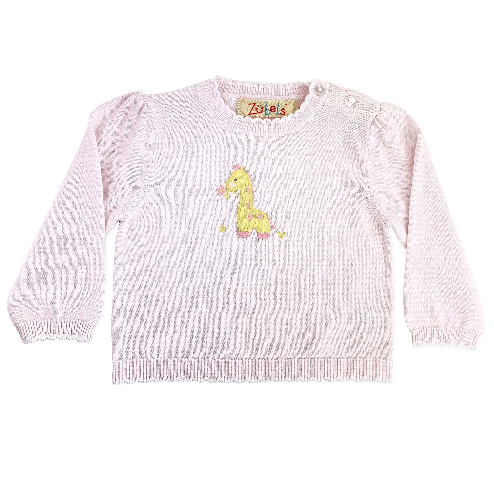 Baby Giraffe Lightweight Knit Sweater in Pink