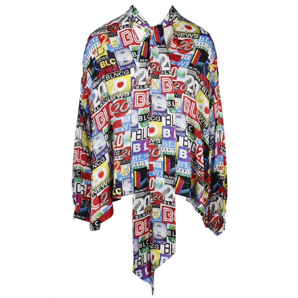 Balenciaga Women's Silk Jacquard Blouse Shirt Multicolor