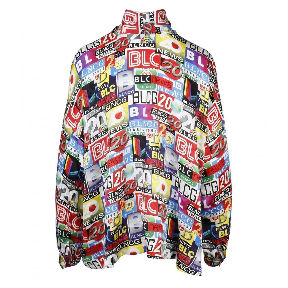 Balenciaga Women's Silk Jacquard Blouse Shirt Multicolor