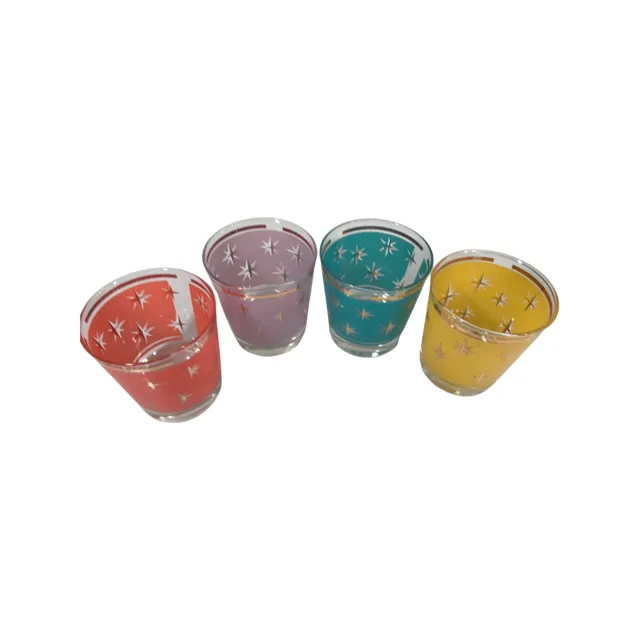 Bartlett Collins Mid-Century Colorful Atomic North Star Old Fashion Glasses (Set of 4)