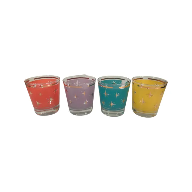Bartlett Collins Mid-Century Colorful Atomic North Star Old Fashion Glasses (Set of 4)