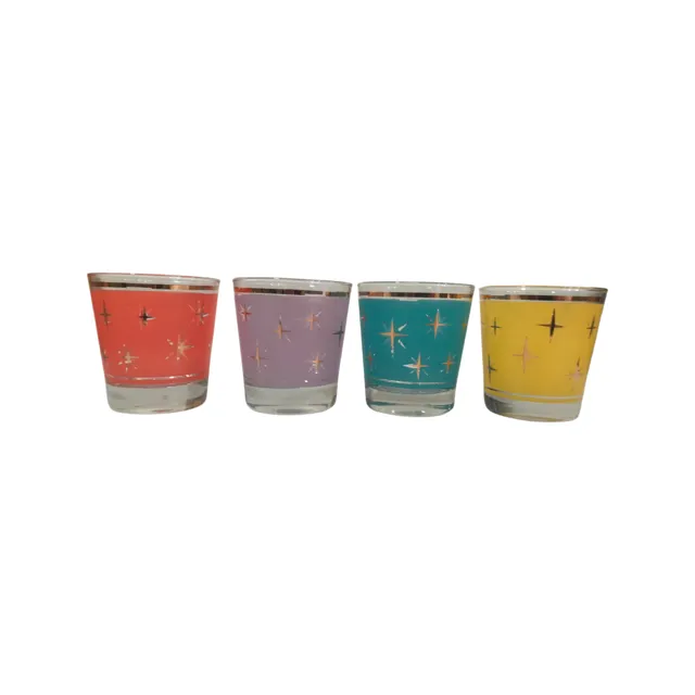 Bartlett Collins Mid-Century Colorful Atomic North Star Old Fashion Glasses (Set of 4)