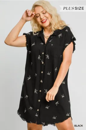 Black with Embroidered Ribbons Shirt Dress