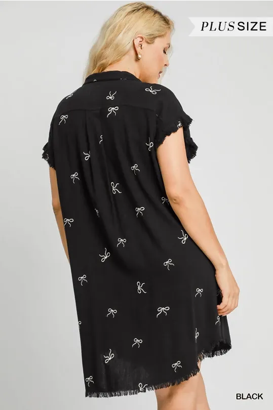 Black with Embroidered Ribbons Shirt Dress