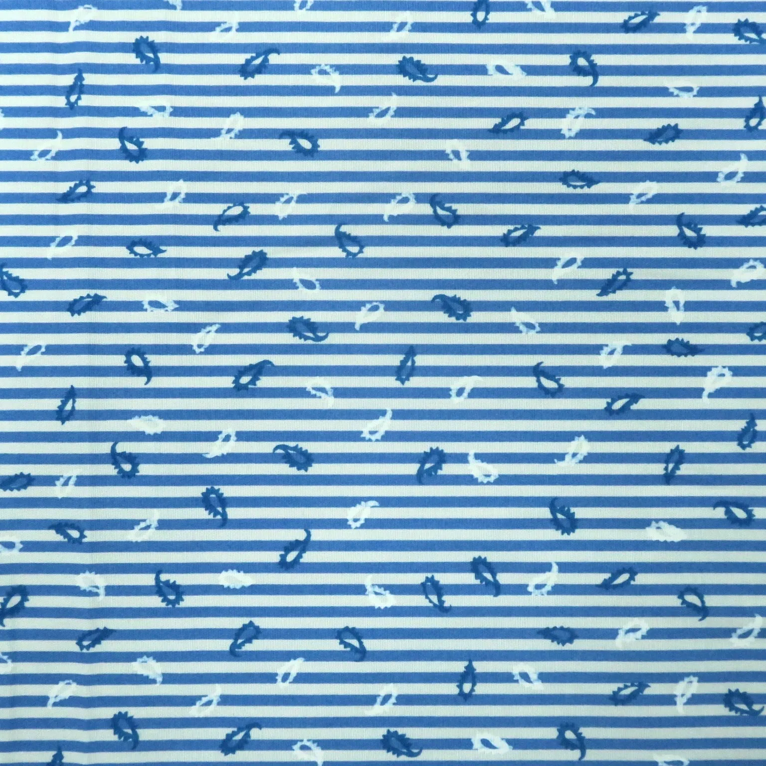 Blue and White Stripe and Paisley Cotton Fabric