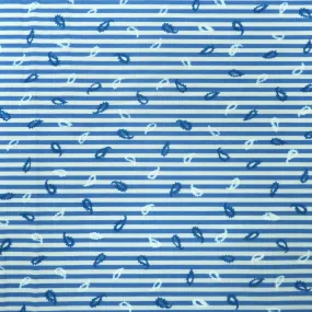 Blue and White Stripe and Paisley Cotton Fabric