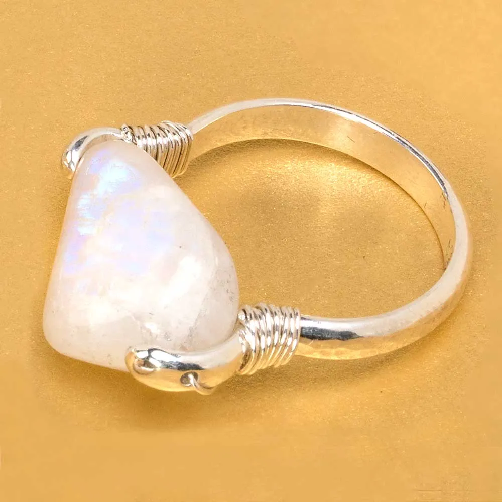 CAMILLA WEST JEWELLERY Rainbow Moonstone Silver Coil Ring