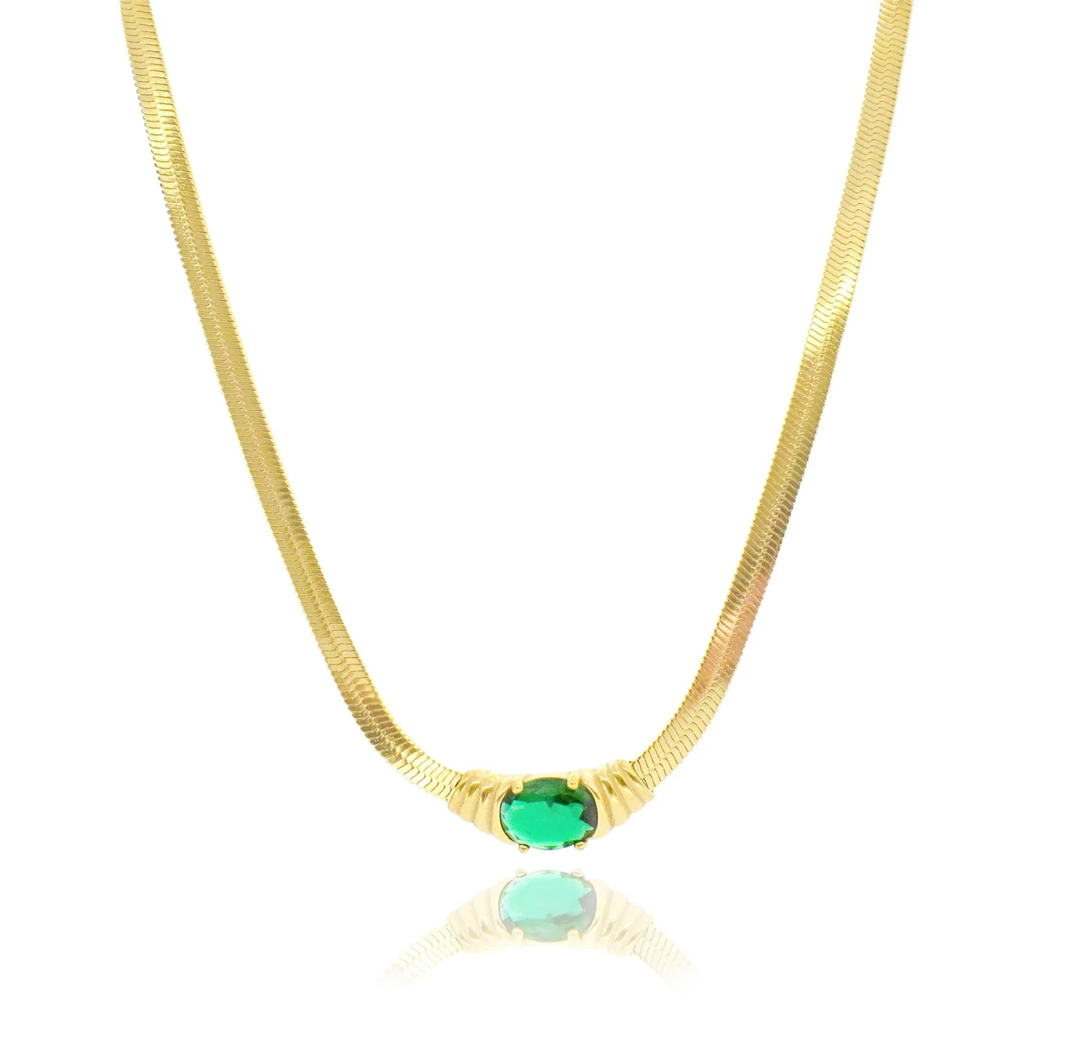 CHARLOTTE GREEN JEWEL SNAKE CHAIN NECKLACE