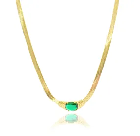 CHARLOTTE GREEN JEWEL SNAKE CHAIN NECKLACE