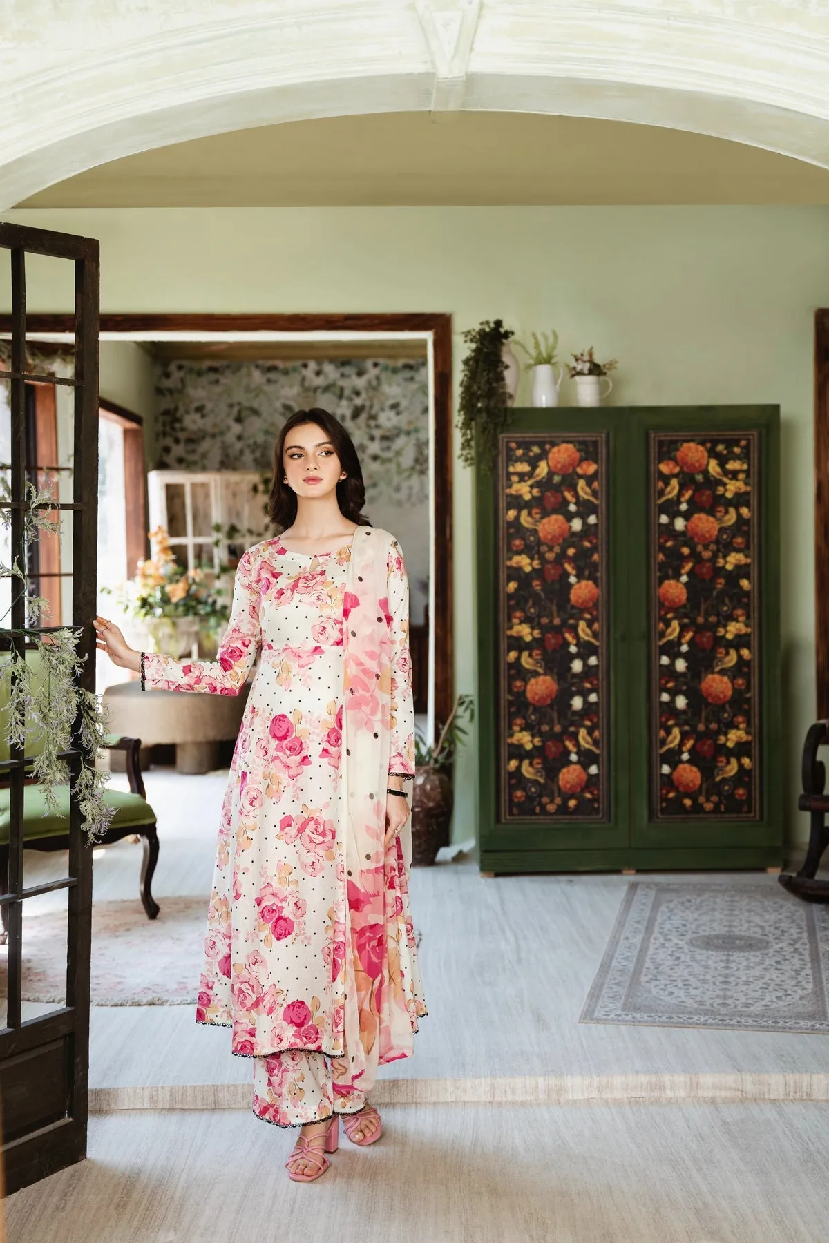 Christa-FT400 Unstitched 3pc (Pink White)