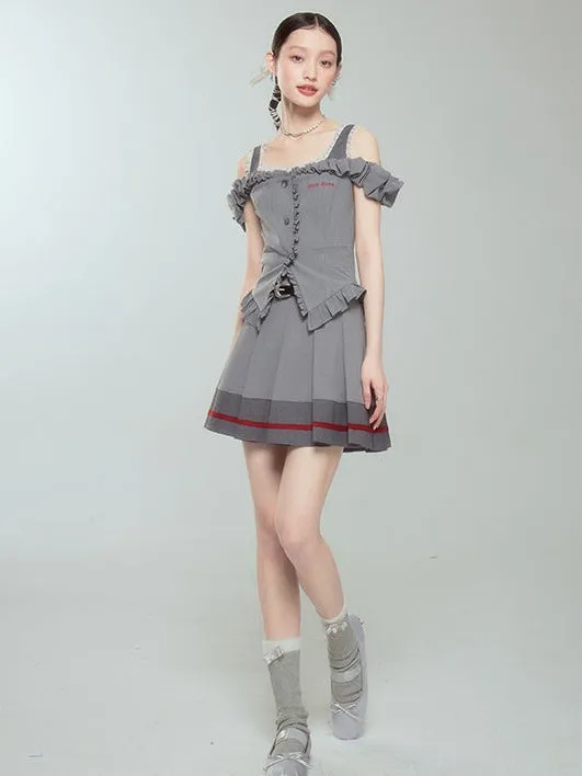 Contrast Ribbon Pleated Skirt