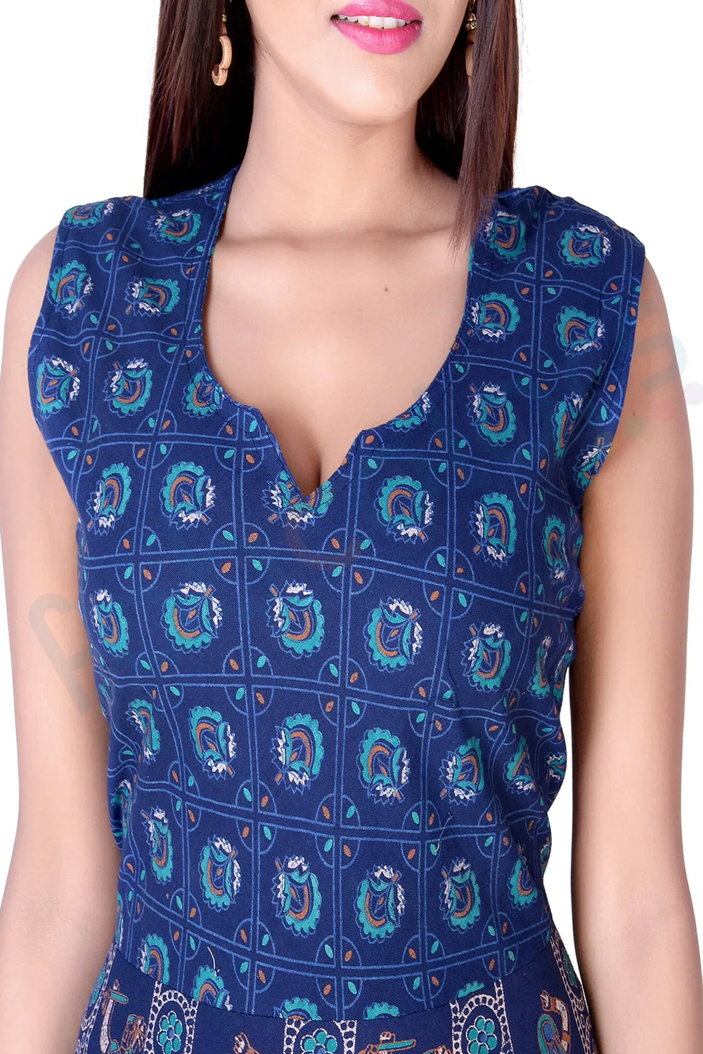 Cotton Rajasthani Blue Base Print Maxi