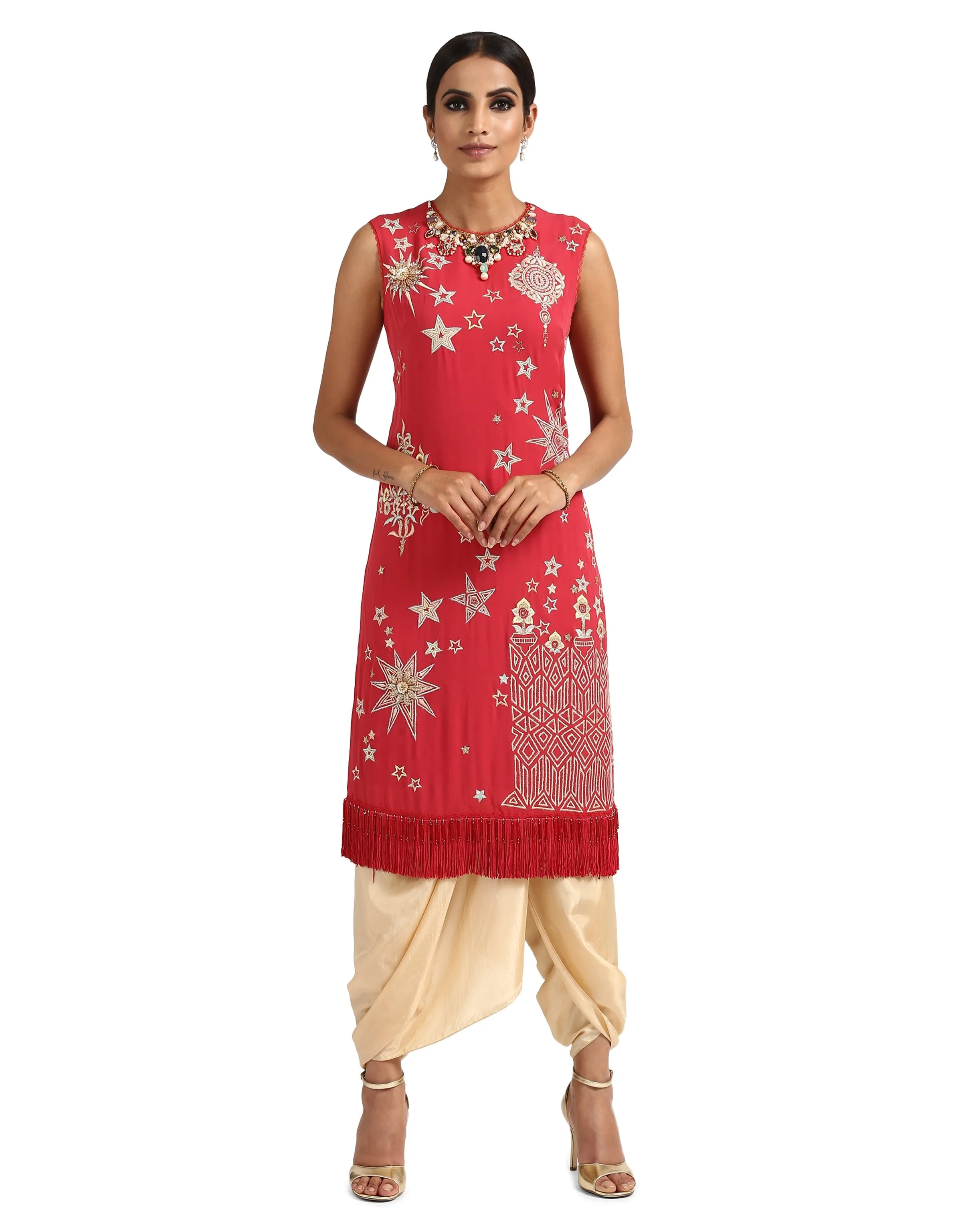 Embroidered Tunic- Coral Pink