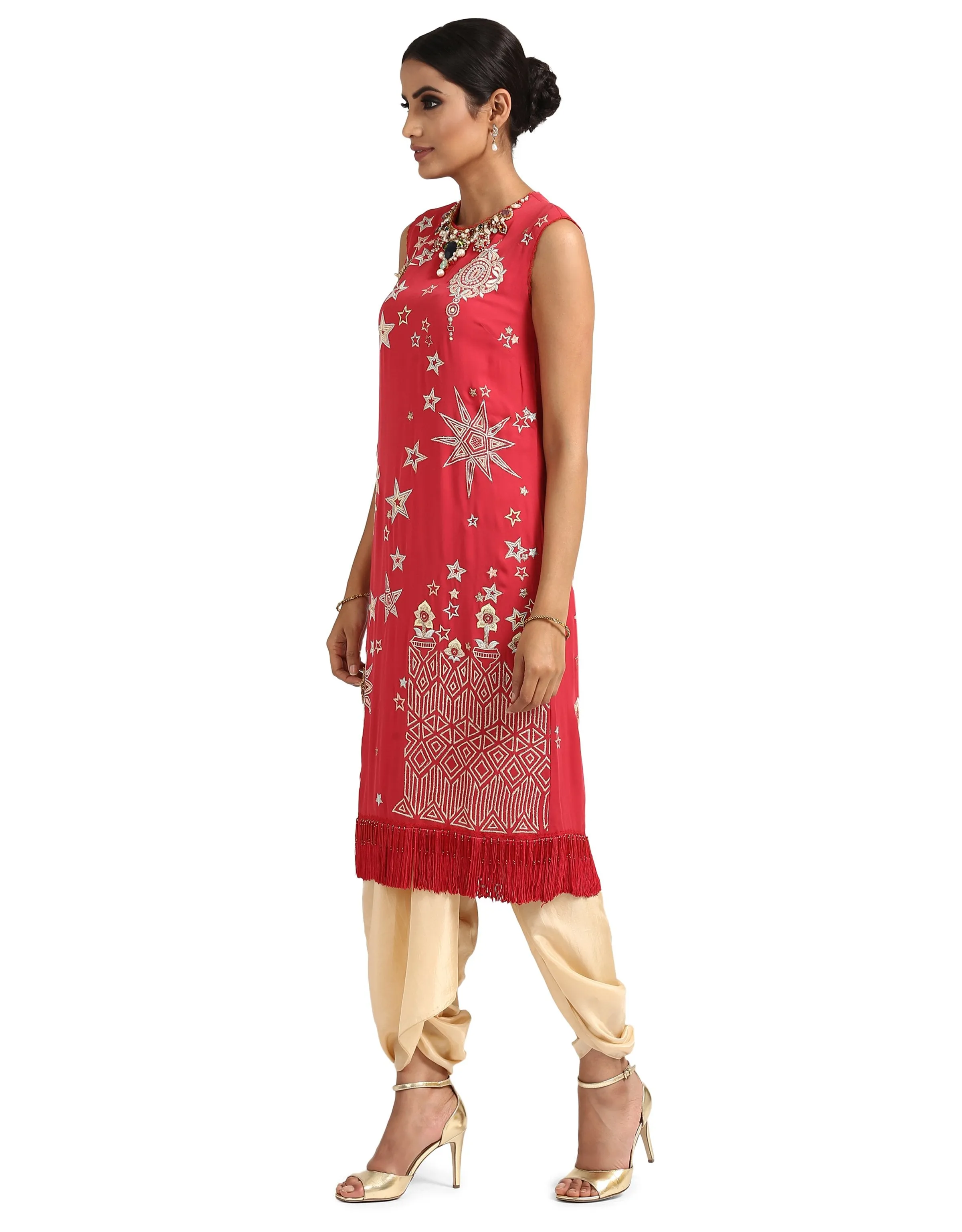 Embroidered Tunic- Coral Pink