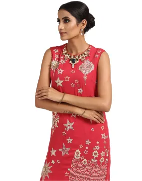 Embroidered Tunic- Coral Pink