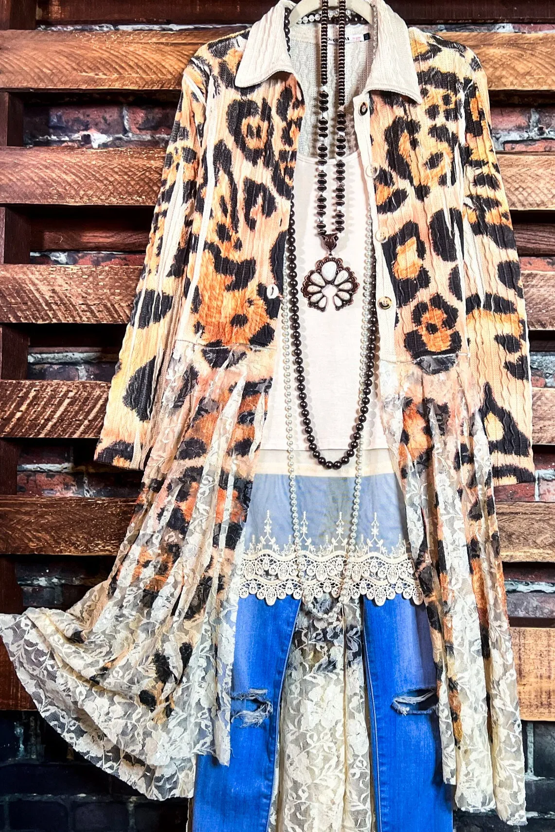 FABULOUS & STYLISH LEOPARD PRINT LACE LONG JACKET CARDIGAN