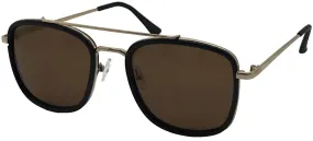 Fantas-Eyes Mens Quadratto Aviator Non-Polarized Sunglasses - Black/Brown