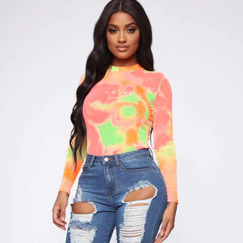 Fashion Tie Dye Print Bodycon Bodysuits