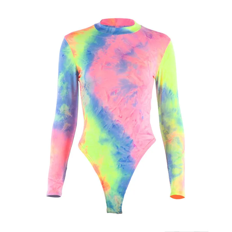 Fashion Tie Dye Print Bodycon Bodysuits