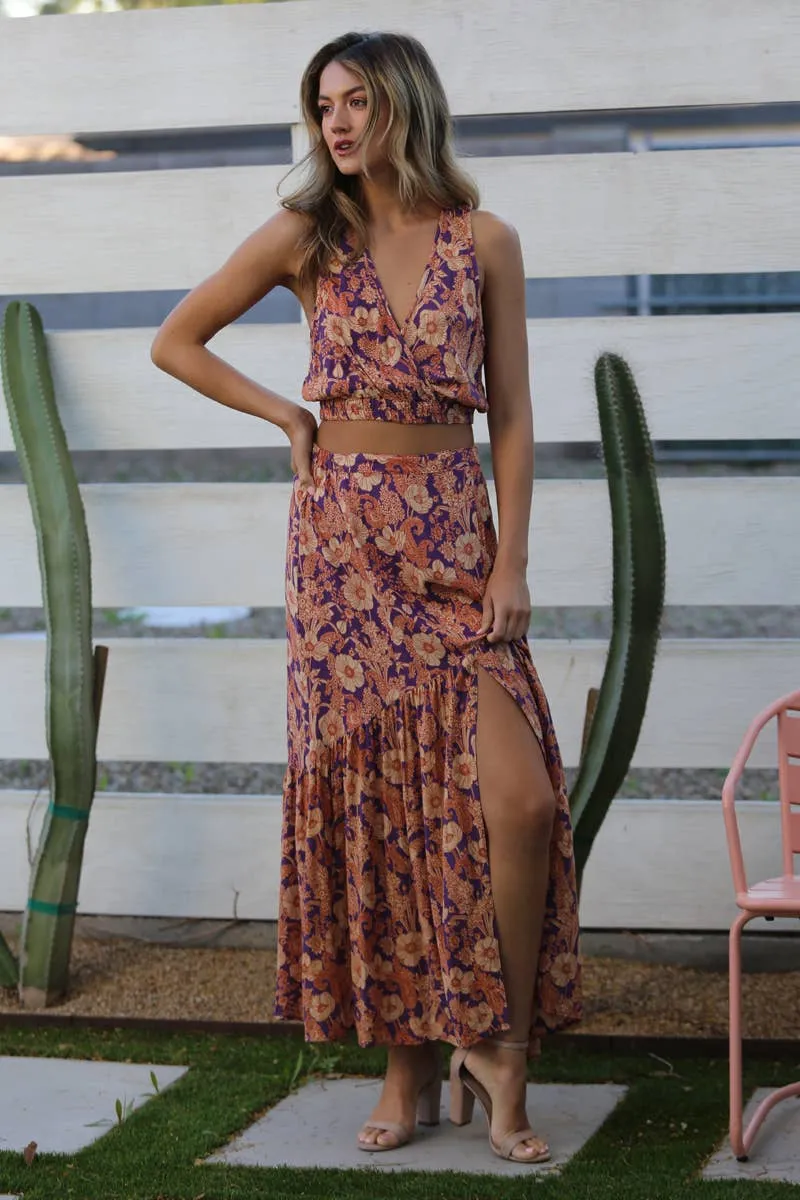 Floral Skirt with a thigh high slit