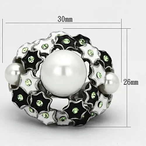 High polished (no plating) Stainless Steel Ring with Synthetic Pearl in White for Women Style TK818