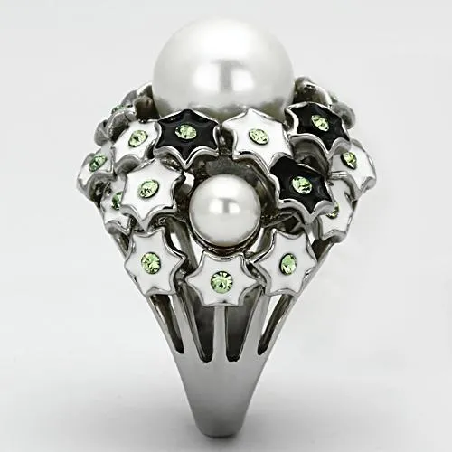 High polished (no plating) Stainless Steel Ring with Synthetic Pearl in White for Women Style TK818