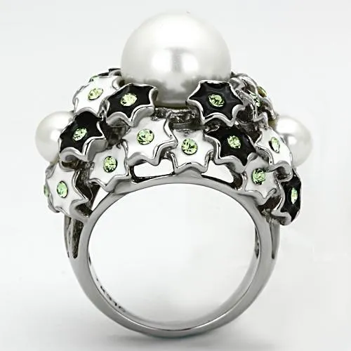 High polished (no plating) Stainless Steel Ring with Synthetic Pearl in White for Women Style TK818