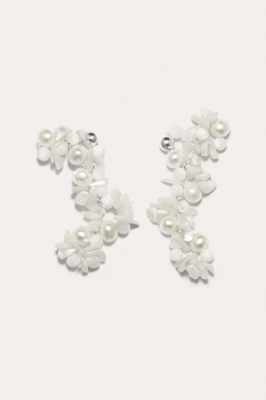 Hum - Pearl and Mother of Pearl Bead Platinum Plated Earrings