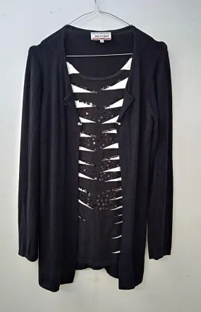 IMAGINI Ladies Black White Sequins Details Pullover Top Jumper Cardigan S