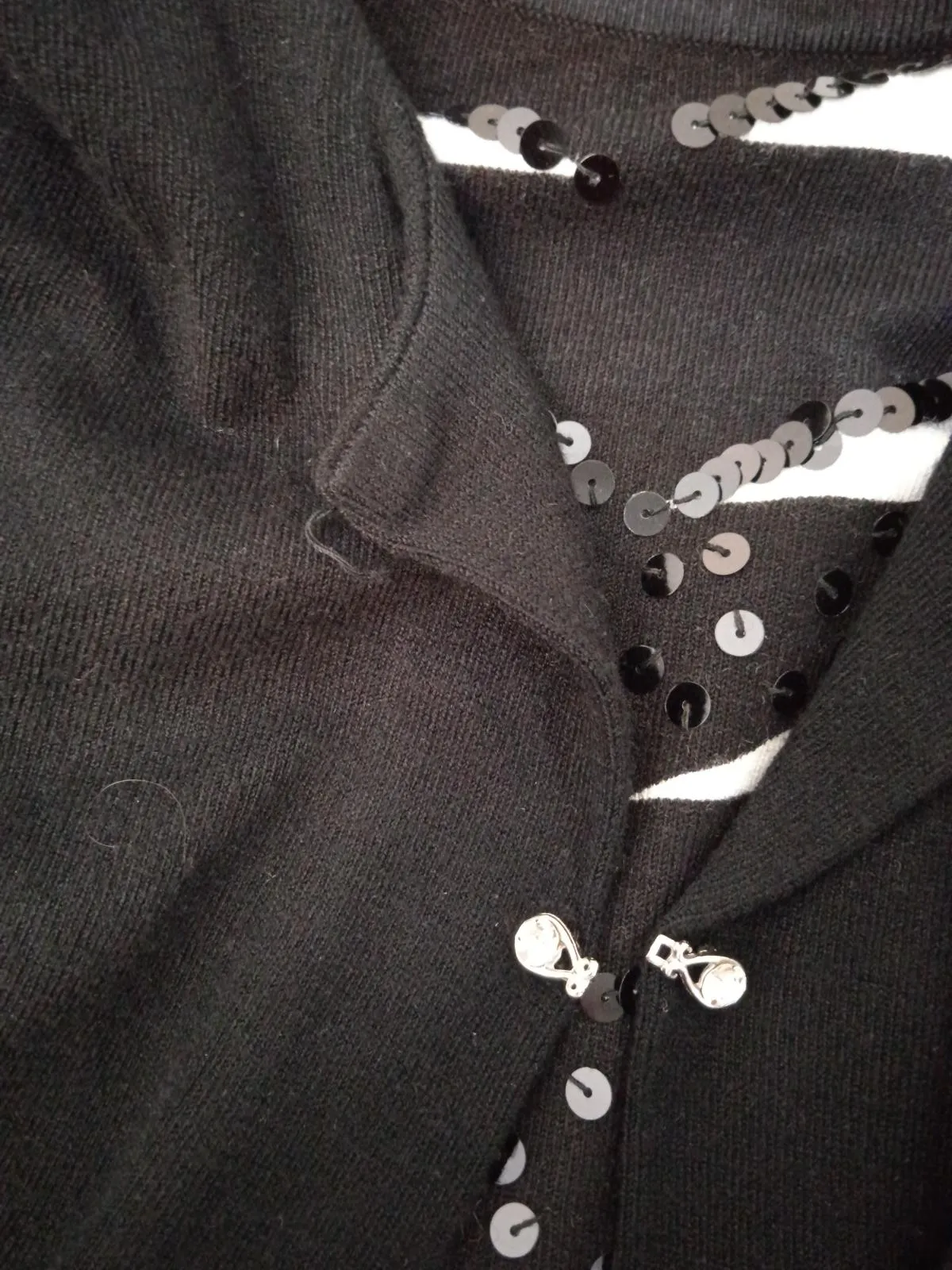 IMAGINI Ladies Black White Sequins Details Pullover Top Jumper Cardigan S