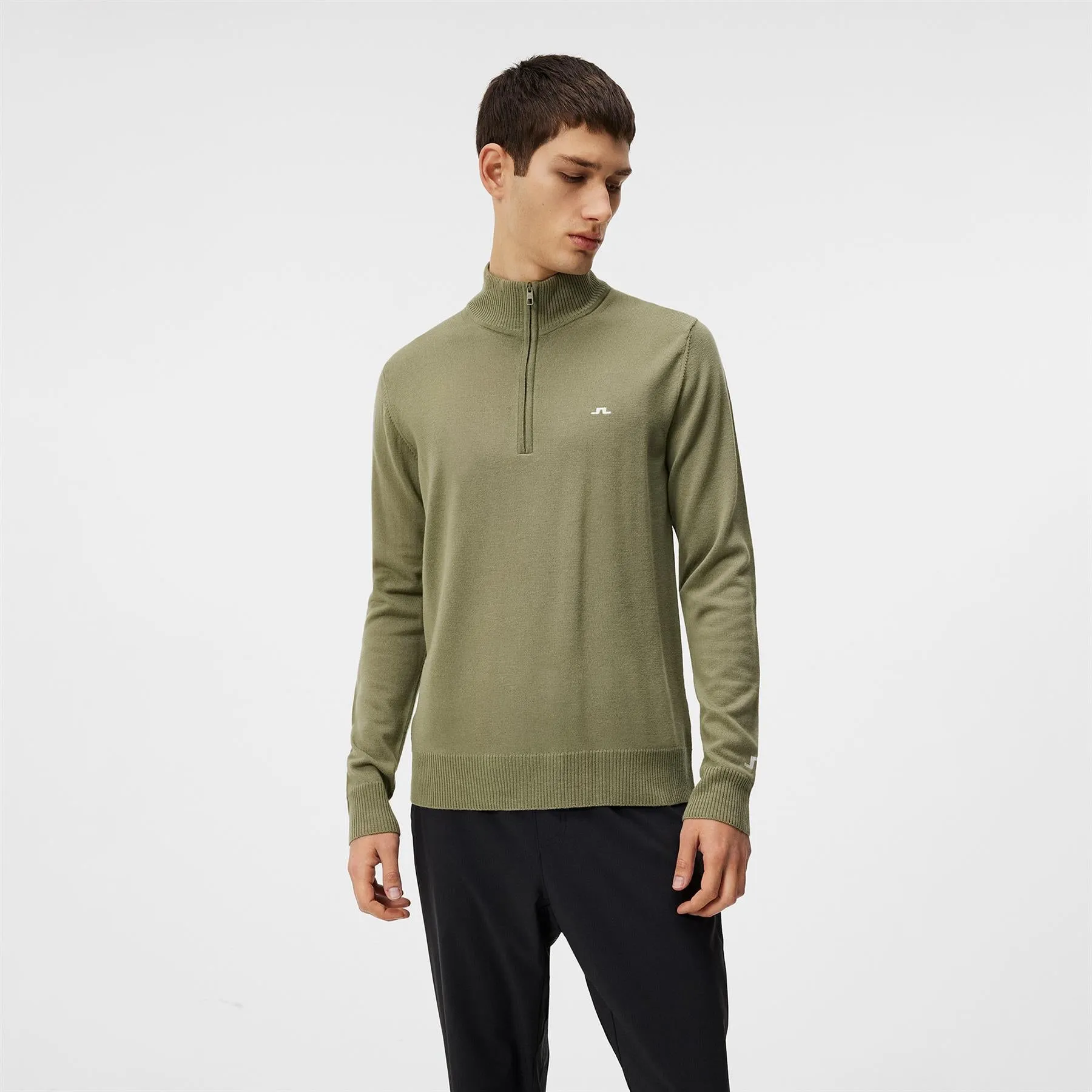 Kian Quarter Zip Tour Merino Sweater Oil Green - SS24