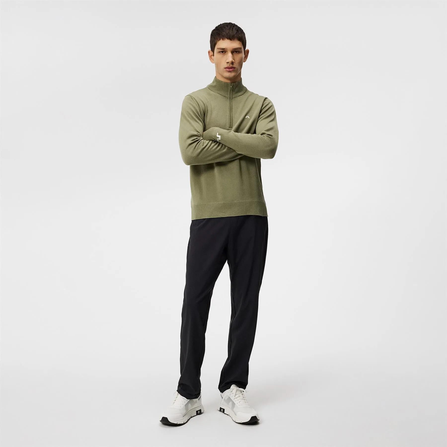 Kian Quarter Zip Tour Merino Sweater Oil Green - SS24