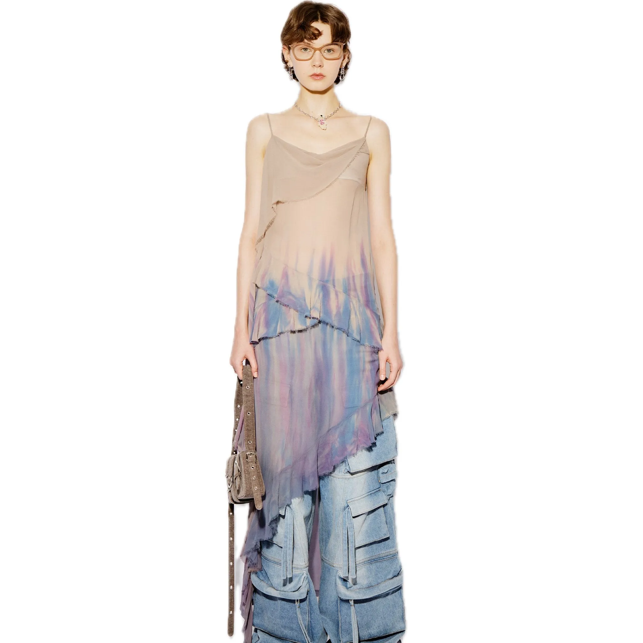 Layered Gradient Ruffle Slip Dress