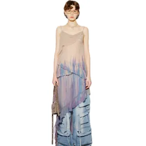 Layered Gradient Ruffle Slip Dress