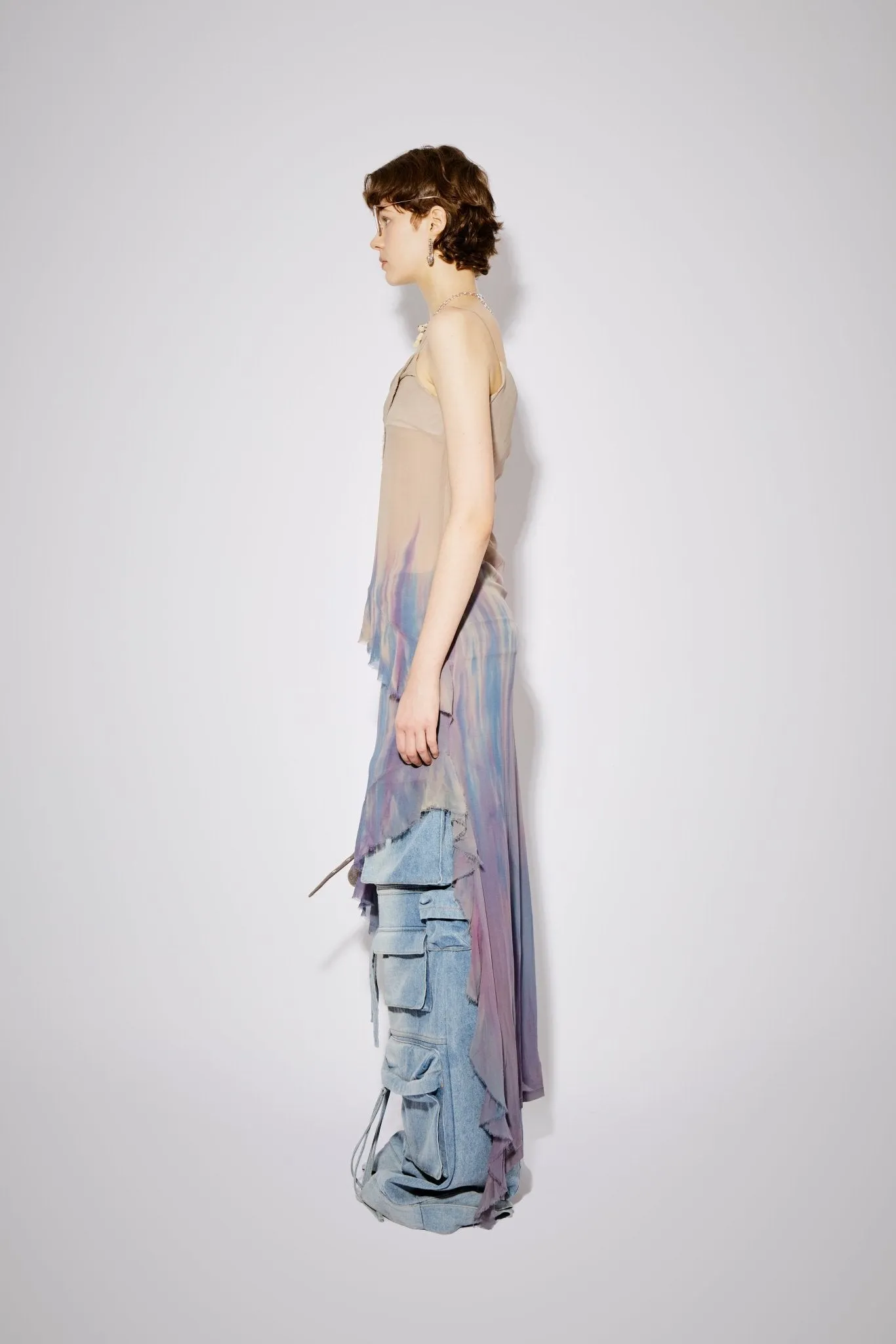 Layered Gradient Ruffle Slip Dress