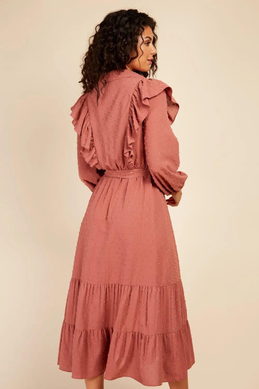 Little Mistress Coral Rose Dobby Spot Midaxi Shirt Dress