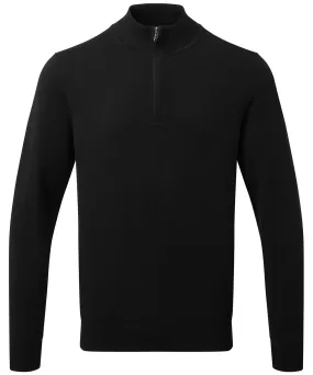 Mens cotton blend  zip sweater | Black