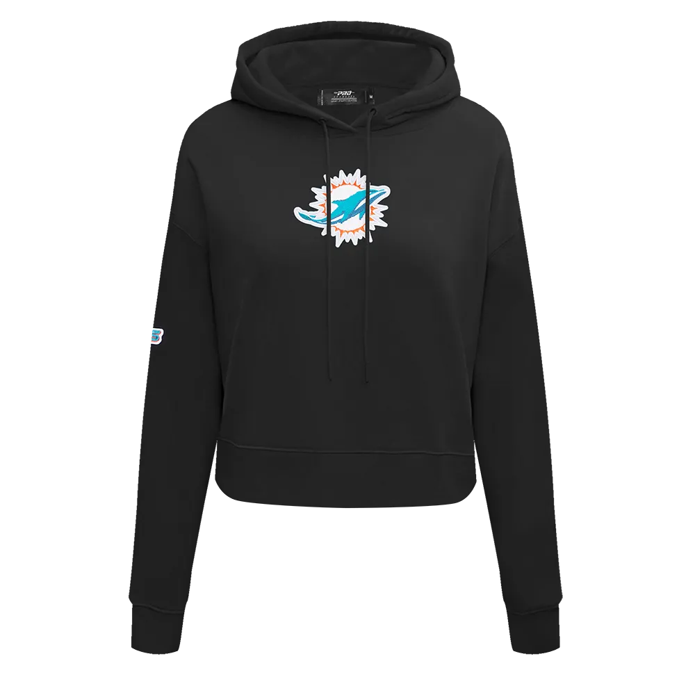 NFL MIAMI DOLPHINS CLASSIC WOMEN'S FLC CROPPED PO HOODIE (BLACK)