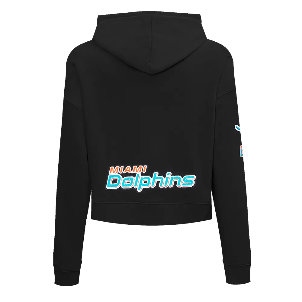 NFL MIAMI DOLPHINS CLASSIC WOMEN'S FLC CROPPED PO HOODIE (BLACK)